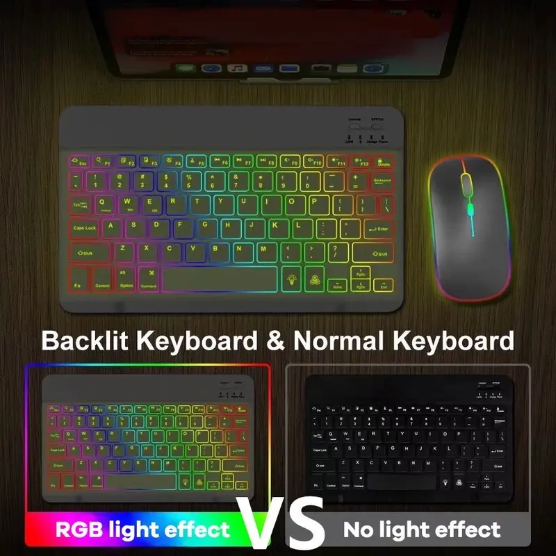CID 10inch Backlit Backlight Keyboard Wireless Keyboard And Mouse SET LED Colorful Bluetooth Keyboard Computer 3