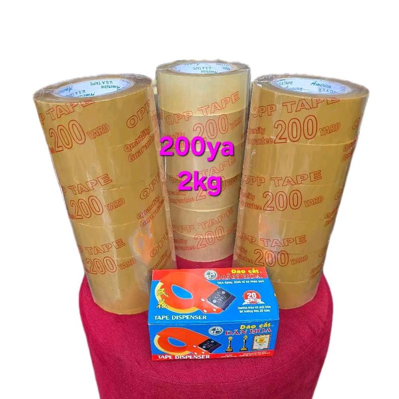  Combo 3 cây băng keo 200Y nặng 2kg màu trong hoặc đục  1 cây 6 cuộn  tặng dao cắt 