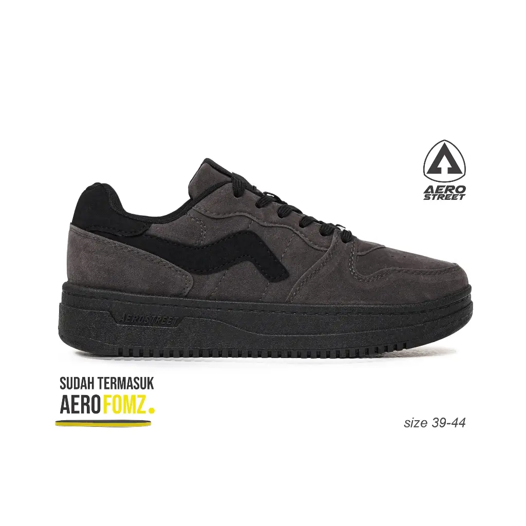 Aerostreet Blanc Sneakers Unisex Hitam/Abu/Hitam Sepatu Pria Wanita Casual Sporty Gaya Sehari hari Ringan Empuk 39-44