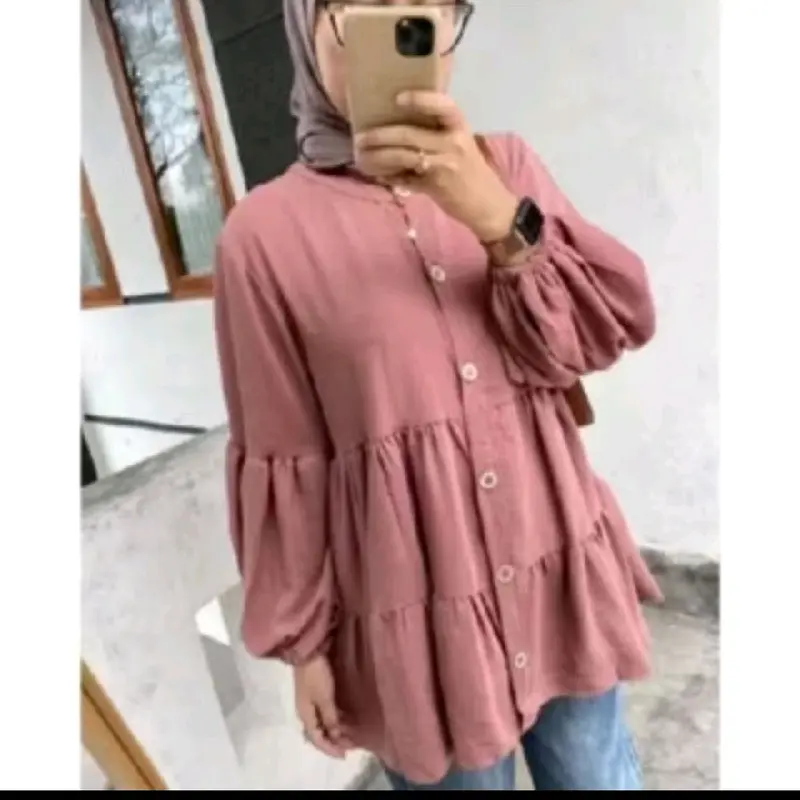 atasan kemeja crinkle syakila crinkle air flow // atasan crinkle wanita busui terlaris Airflow 4