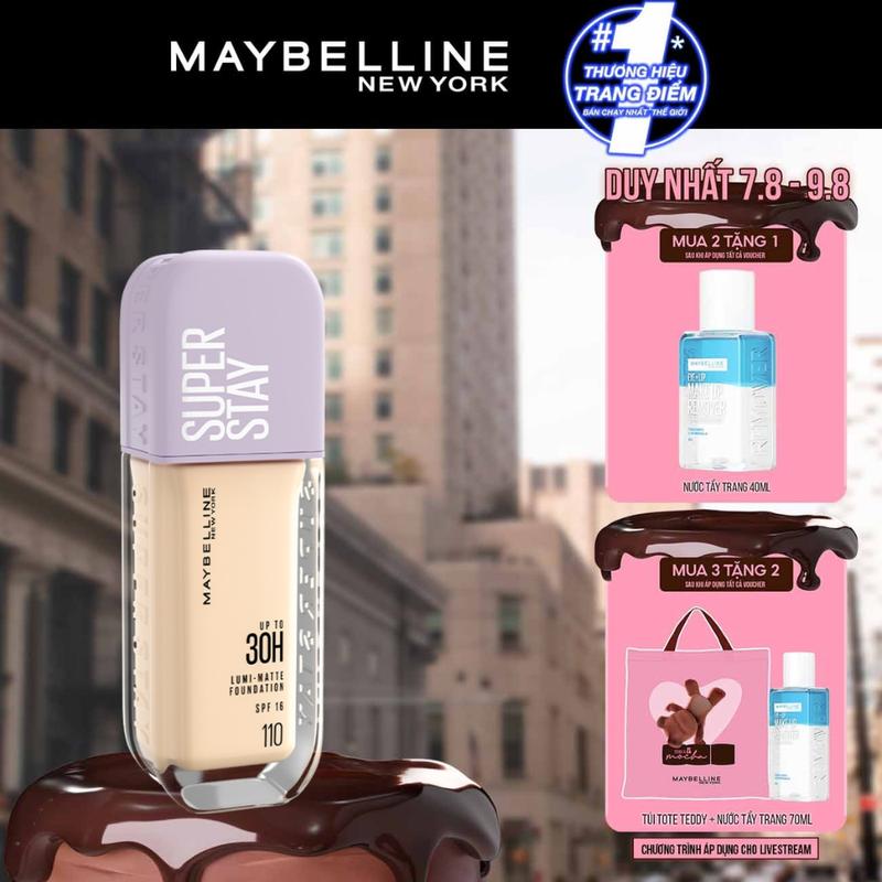 [MUA 2 TẶNG 2] Kem nền bắt sáng Superstay Lumi Matte 30H che phủ siêu nhẹ mặt Maybelline New York