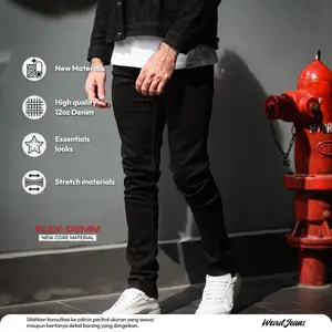 Weird Jeans - Black No Ripped - Celana jeans Pria SlimFit Strech Denim Fit Nyaman Stretch Warna Hitam