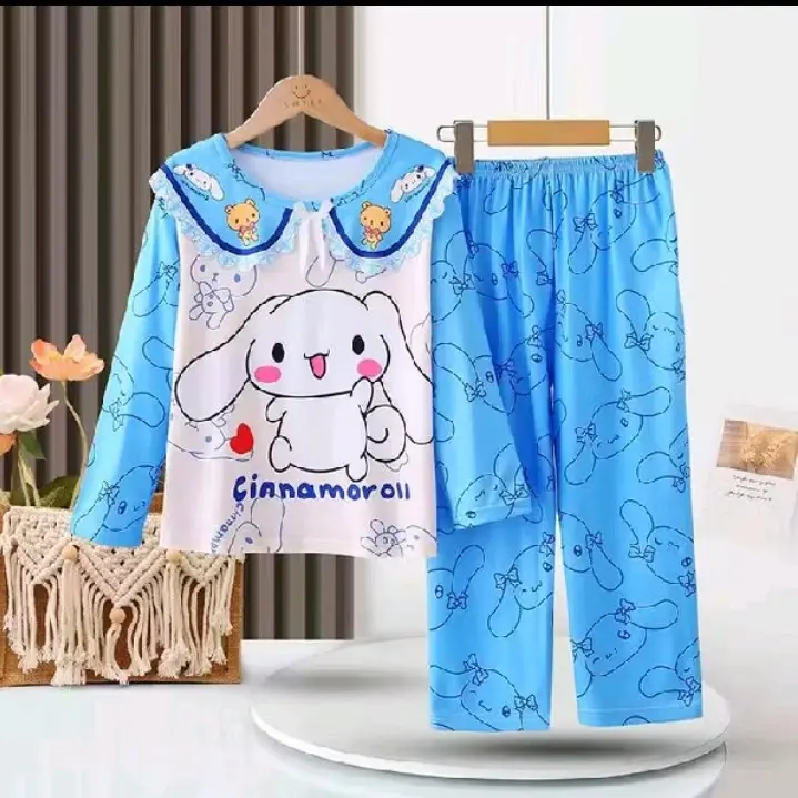Setelan baju tidur piyama renda anak motif sanrio cinamorol kuromi melody