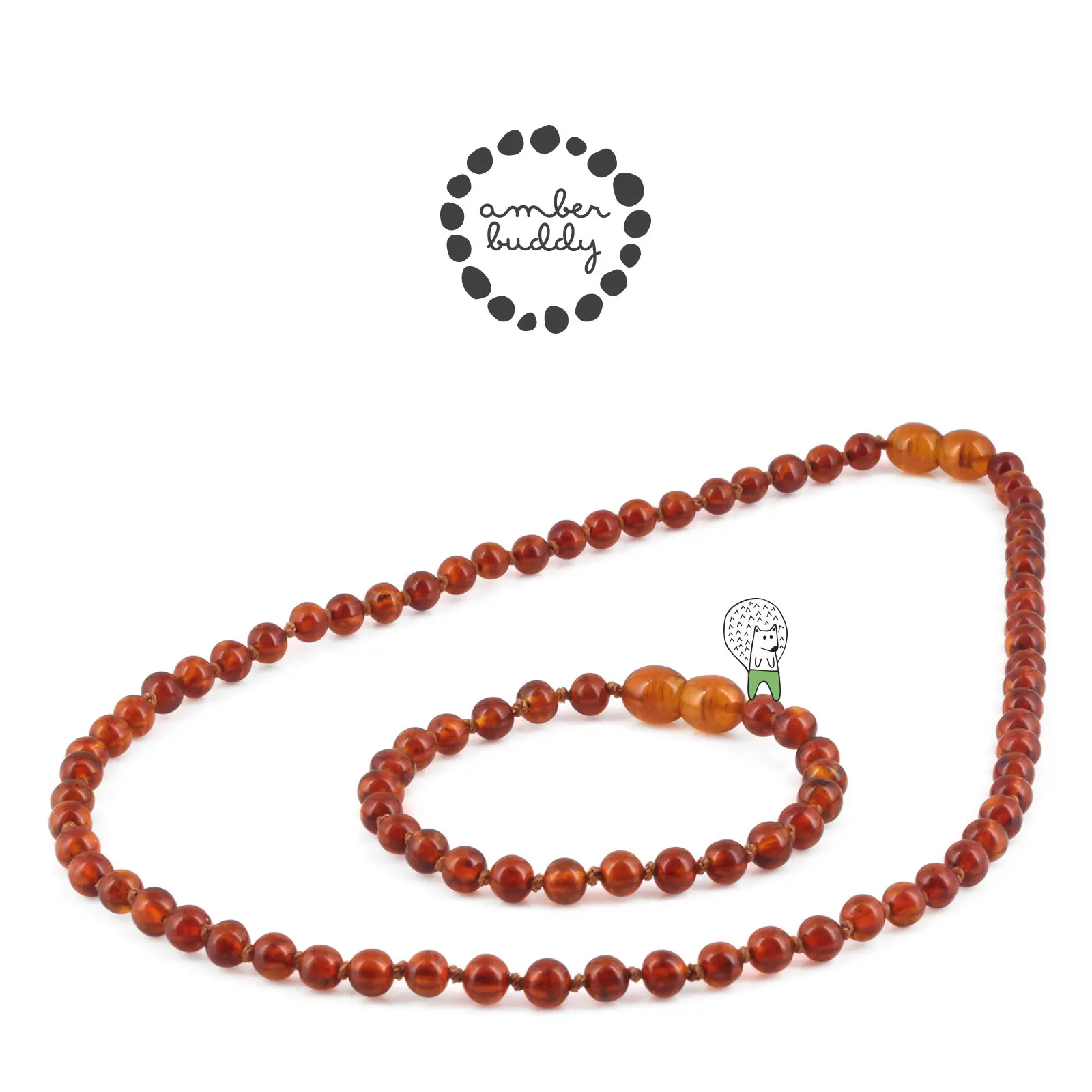 Amber Buddy | XB54C Kalung & Gelang Amber Wanita Cognac Glossy - 45cm & 16cm