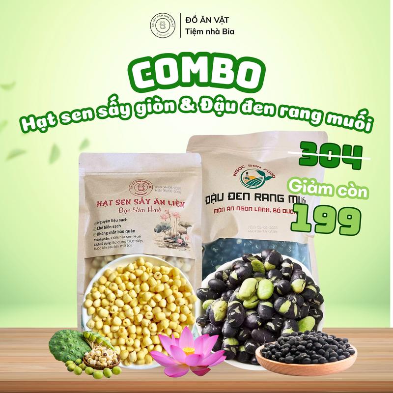 COMBO 2 MÓN: HẠT SEN SẤY 200G + ĐẬU ĐEN XANH LÒNG RANG MUỐI 500G - DƯỠNG NHAN DƯỠNG TÂM - Tiệm Nhà Bia
