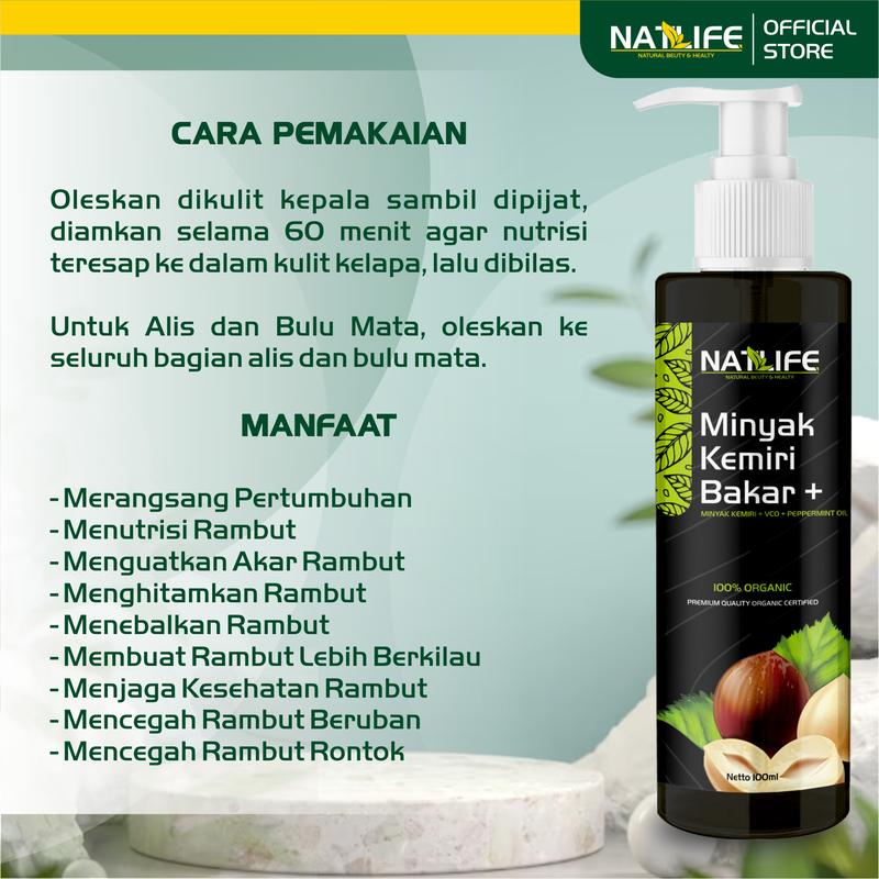 NATLIFE MINYAK KEMIRI BAKAR PLUS (MINYAK KEMIRI + VCO + PEPPERMINT OIL) 100ML 2