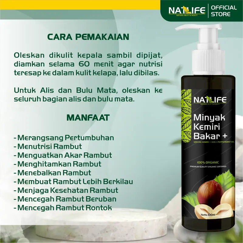 NATLIFE MINYAK KEMIRI BAKAR PLUS (MINYAK KEMIRI + VCO + PEPPERMINT OIL) 100ML 2