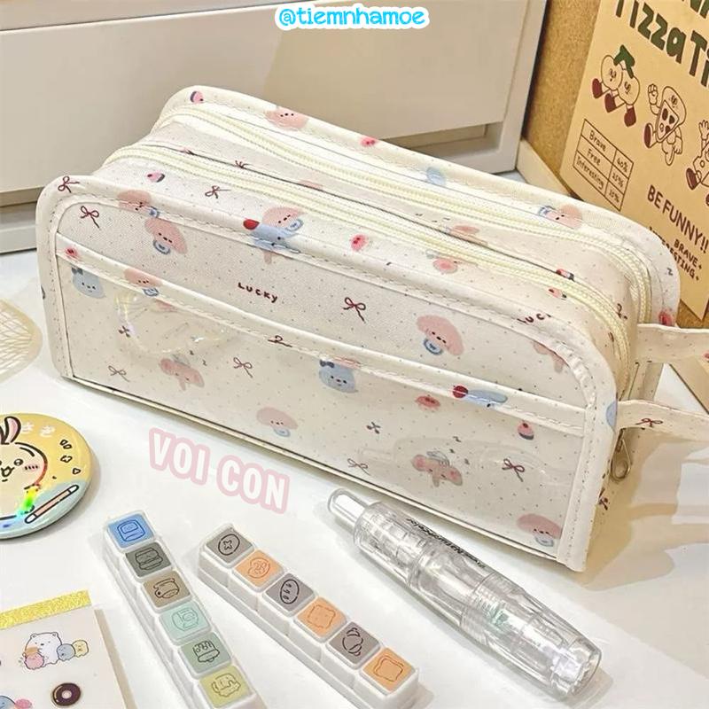 Túi bút túi đựng bút Bé Voi Nhí form đứng 4 ngăn vải canvas dày dặn