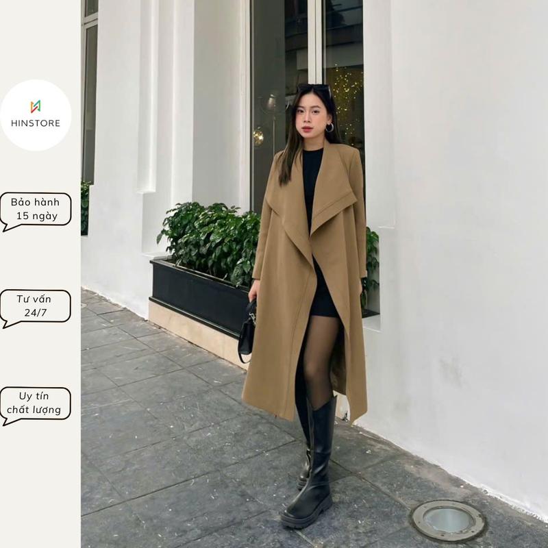 Áo măng tô dáng dài cổ bẻ HINSTORE áo khoác trechcoat dáng dài cổ bẻ chất kaki có thắt đai 333 Nữ Jacket