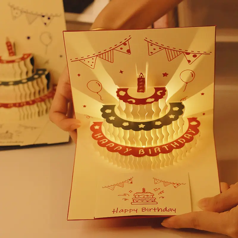 Kartu Ucapan Pop Up 3D Bentuk Kue Ulang Tahun Dengan Lampu + Musik& Cards 7