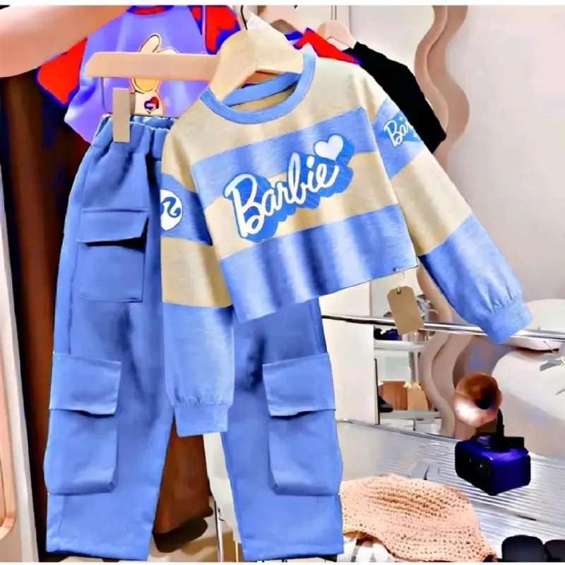 SETELAN ANAK PEREMPUAN 1-5 TAHUN SETELAN SWEATER CARGO BARBIE TERBARU BEST SELLER 2