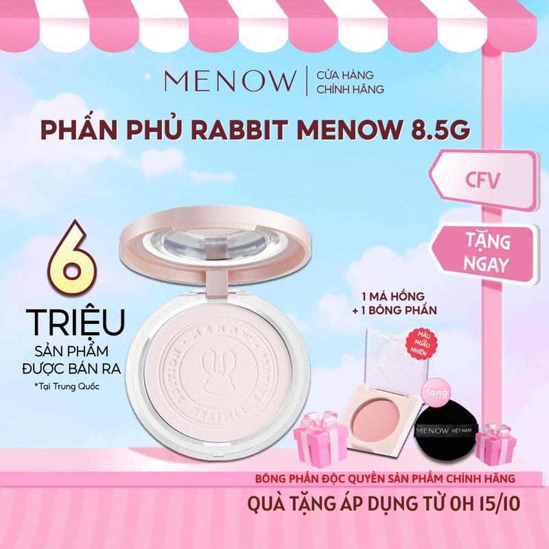 Phấn phủ nén kiềm dầu, chống nước, che phủ hoàn hảo MENOW Rabbit Compact Powder 8.5g