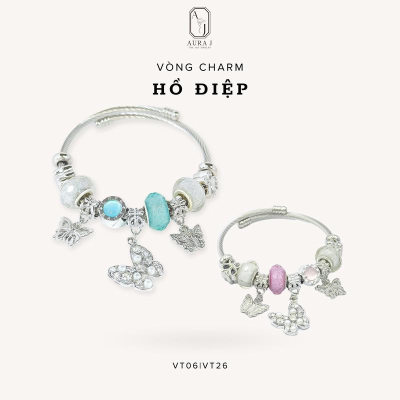 [AURAJ] Vòng Tay Gắn Charm Hồ Điệp AuraJ, vòng tay charm Bướm Hồ Điệp gắn đá mắt mèo nữ tính - VT06 VT26 Titan Phụ Kiện day  chuyenco