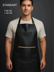 CELEMEK APRON SIZE STANDAR  80x60 Dapur Barista Kulit Sintetis Premium Anti Air & Minyak Tali Leher Adjustable Cocok untuk Masak Barista Pasar Rumah Sakit Laundry