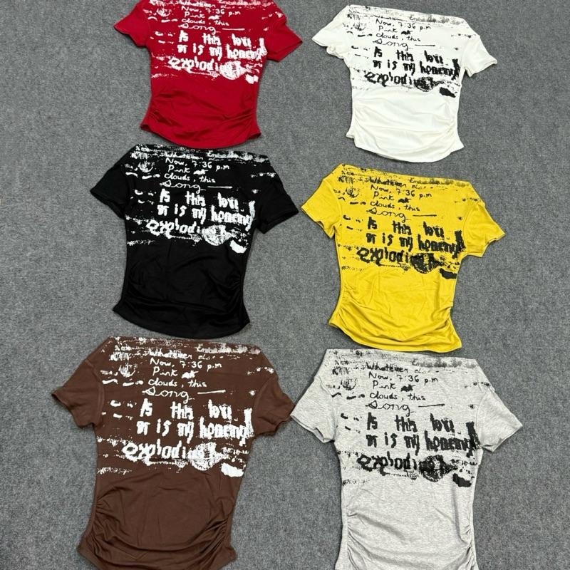 Áo thun in loang trễ vai chất thun borip ôm bodyy 1