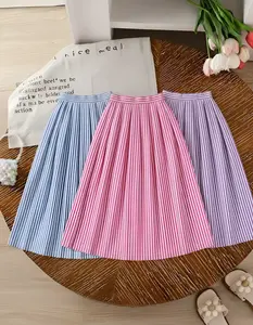 Rok Plisket Garis Anak Perempuan Bahan Katun Salur Usia 5-16 Tahun | Rok Salur Style Kekinian