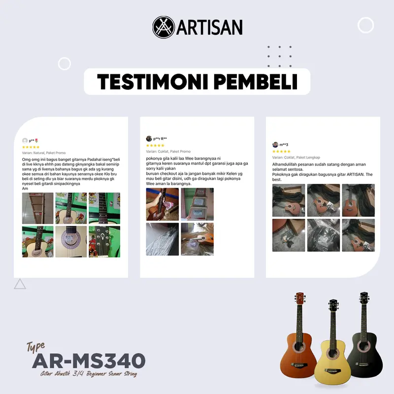 ARTISAN Gitar Akustik 3/4 Beginner AR - MS340 Senar String Guitar 5