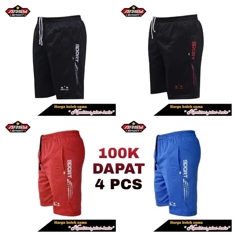 paket murah 100k dapat 4 pcs - Celana Pendek Olahraga di atas lutut slimfit ST04 Kantong Shorts
