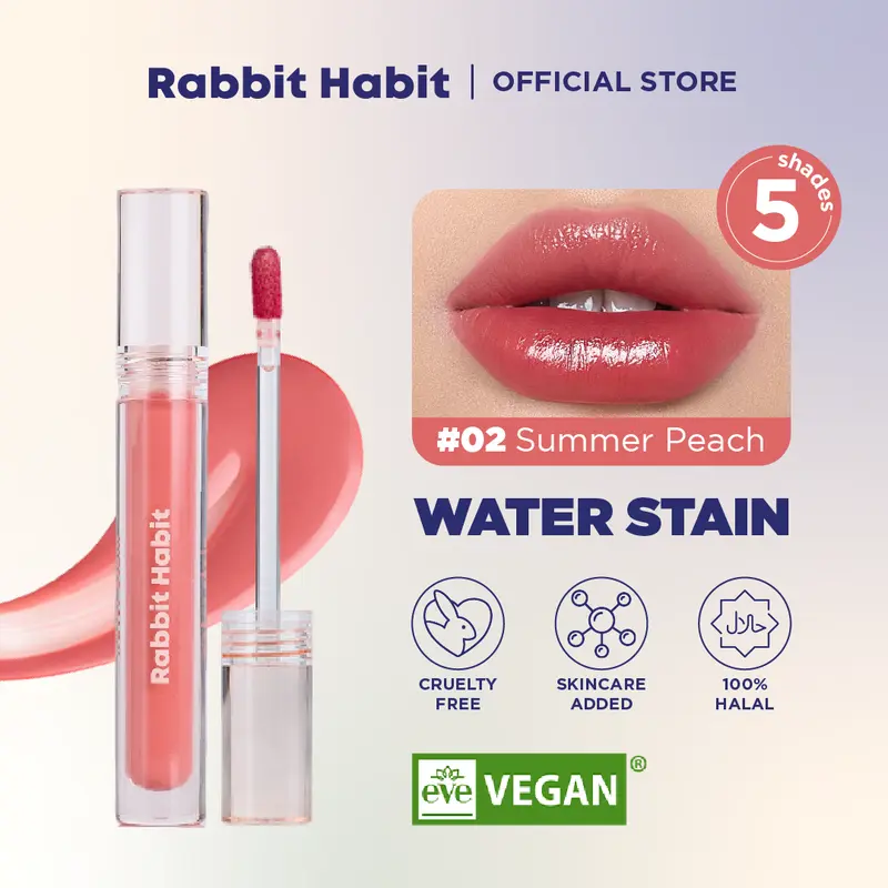 Rabbit Habit Water Stain #02 Summer Peach - Liptint Pink Tahan Lama dengan Finish Dewy 0