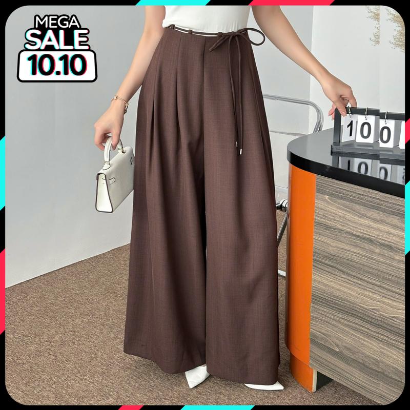 [NEW'25] - Quần Nữ CCHAT Yuna Dáng Suông Ống Rộng Cạp Liền Chiết Ly Túi Sườn Chất Tuytsi 15QDS2054ST