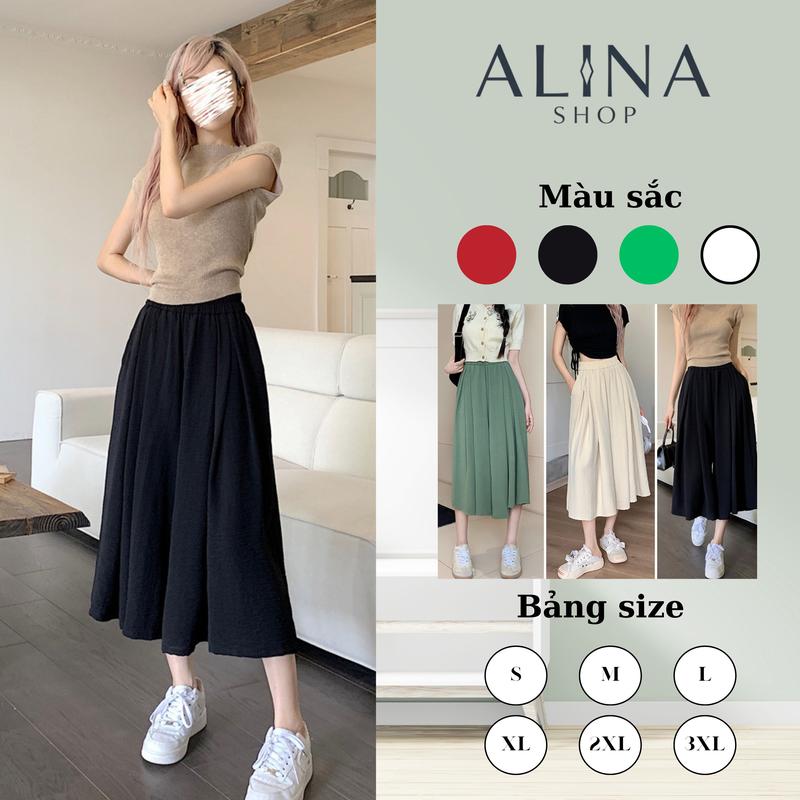 [GIÁ TẬN XƯỞNG] Quần váy lửng ống rộng dáng váy cạp cao chun mềm 75cm,quần ống suông nữ ống 50cm, quần nữ ống rộng nữ che khuyết điểm chất mềm mát xuân hạ thu đông MÃ Q001 Women Nữ