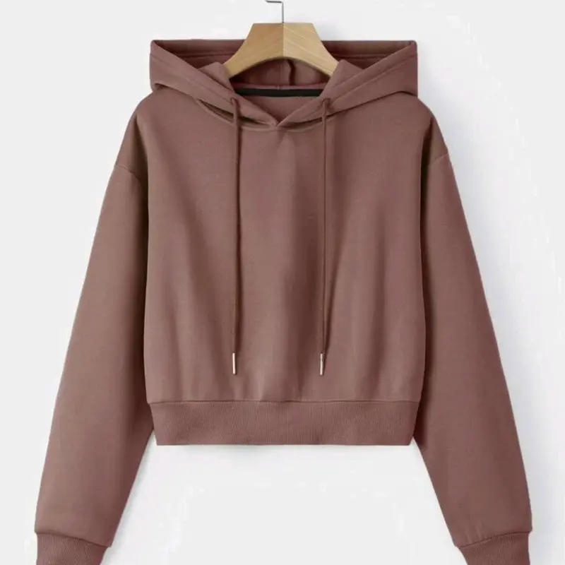 Sweater Crop Hoodie Wanita Fleece Lembut 5