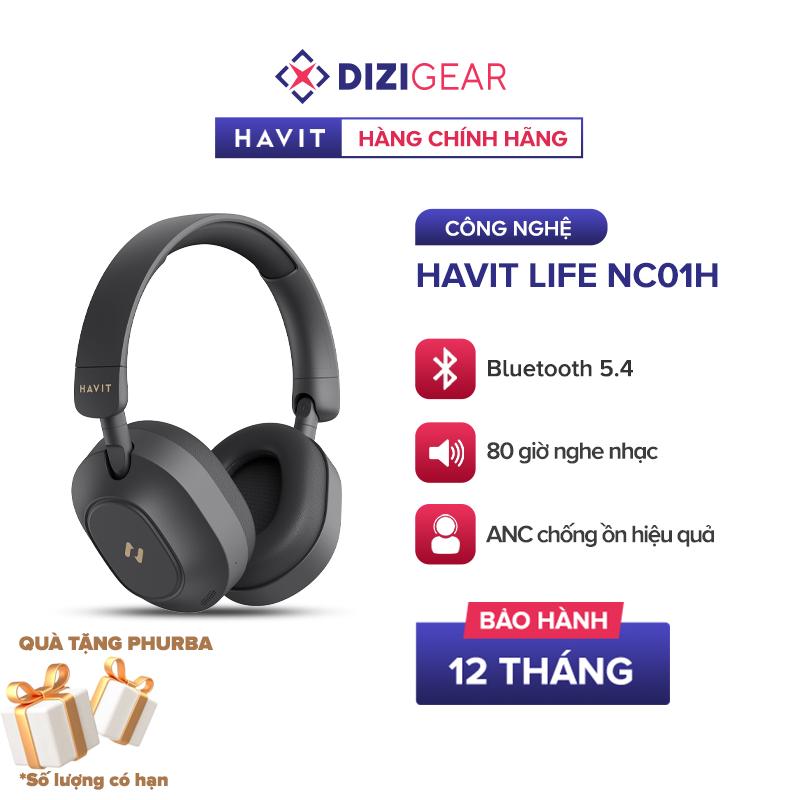 [Tặng quà Phurba] Tai Nghe Headphone HAVIT LIFE NC01H, BT 5.4, Màng Loa 40mm, Chống Ồn ANC, Nghe Đến 80H - Chính Hãng BH 12 Tháng