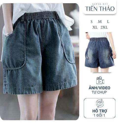   Q23 Combo 2  Quần Short Đùi Jean Giấy Nữ  Quần cộc hè đính khuy túi quả bầu mềm mịn mát 2025 