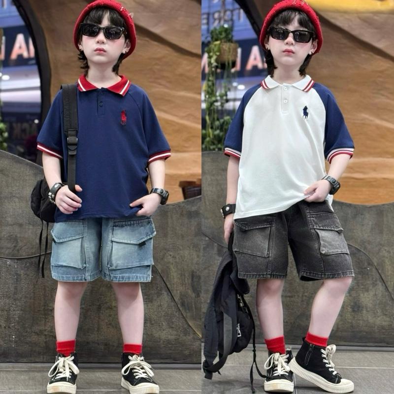  | Tiến Yến Kids |  Set áo polo bé trai phối màu thể thao – Cotton co giãn thoáng mát – Quần short jean túi hộp – Style năng động – Size từ 12-45kg 