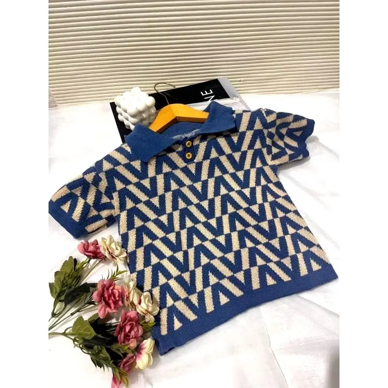 Atasan Polo Rajut Premium Motif V Unisex - Usia 1-6 Tahun - Fashion 2