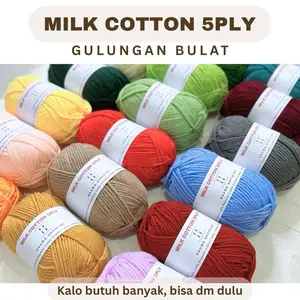 Benang Rajut Milk Cotton 5 Ply Katun Susu Gulungan Bulat