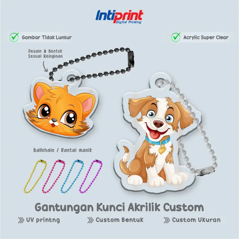 Gantungan Kunci Akrilik Print UV Custom Desain / Acrylic Keychain Custom Logo / Custom Foto Nama 0