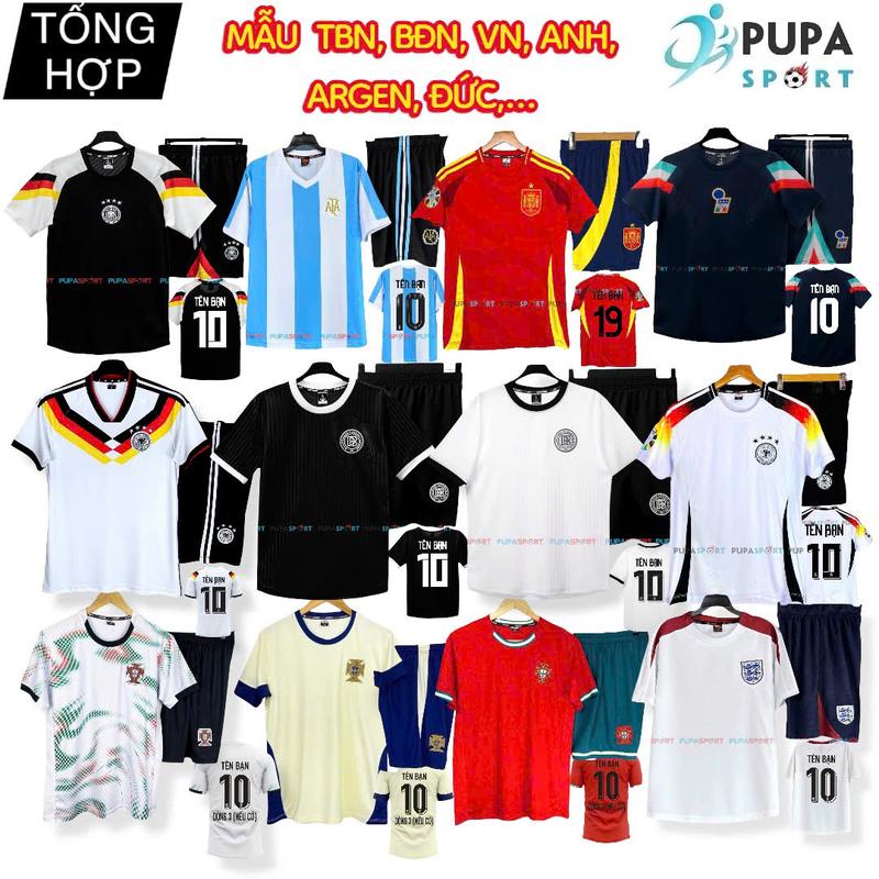 PUPA SPORT Top Mẫu Đồ Đá Banh, Quần Áo Bóng Đá Mới Nhất 2025, Vải Thun Lạnh & Mè Hàn Cao Cấp Cho Nam Nữ, Có In Tên Số, Bộ Thể Thao Đội Tuyển