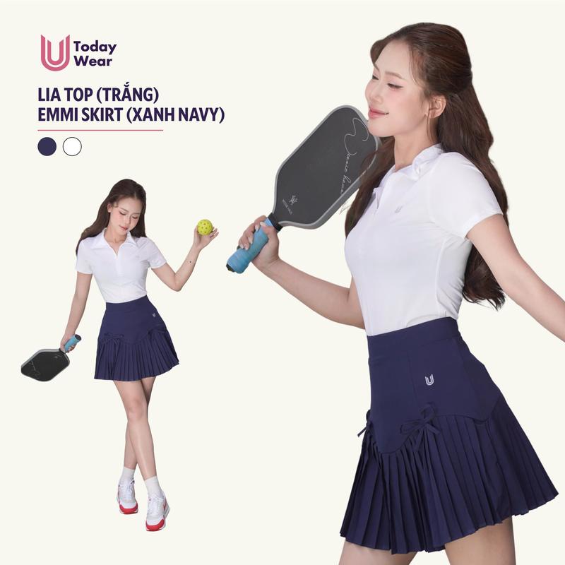 Set bộ đồ thể thao nữ áo Lia Top Trắng mix chân váy Emmi Skirt Navy Today U Wear Sport