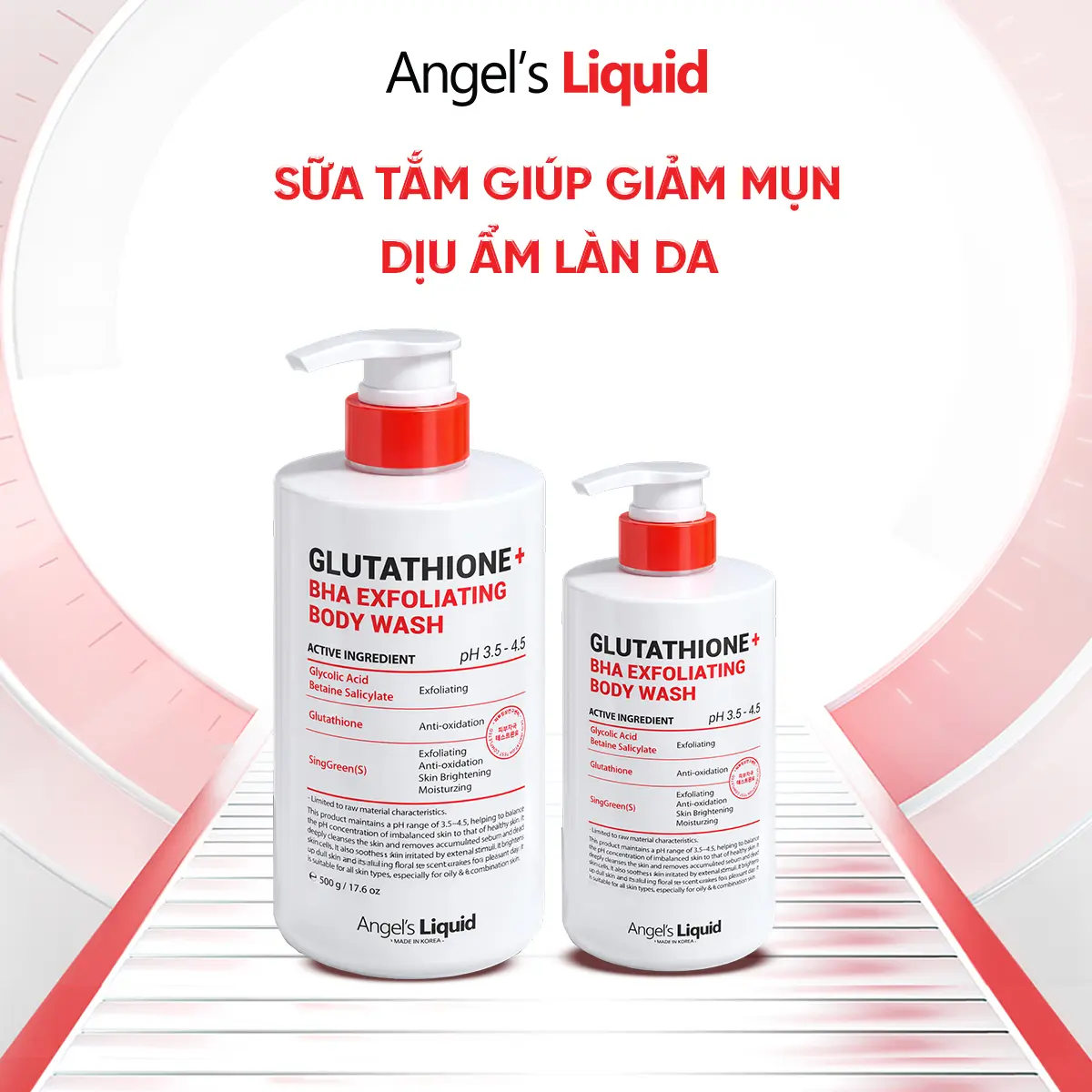 Sữa Tắm Hỗ Trợ Giảm Mụn, Dịu Ẩm Làn Da Angel's Liquid Glutathione + BHA Exfoliating Body Wash