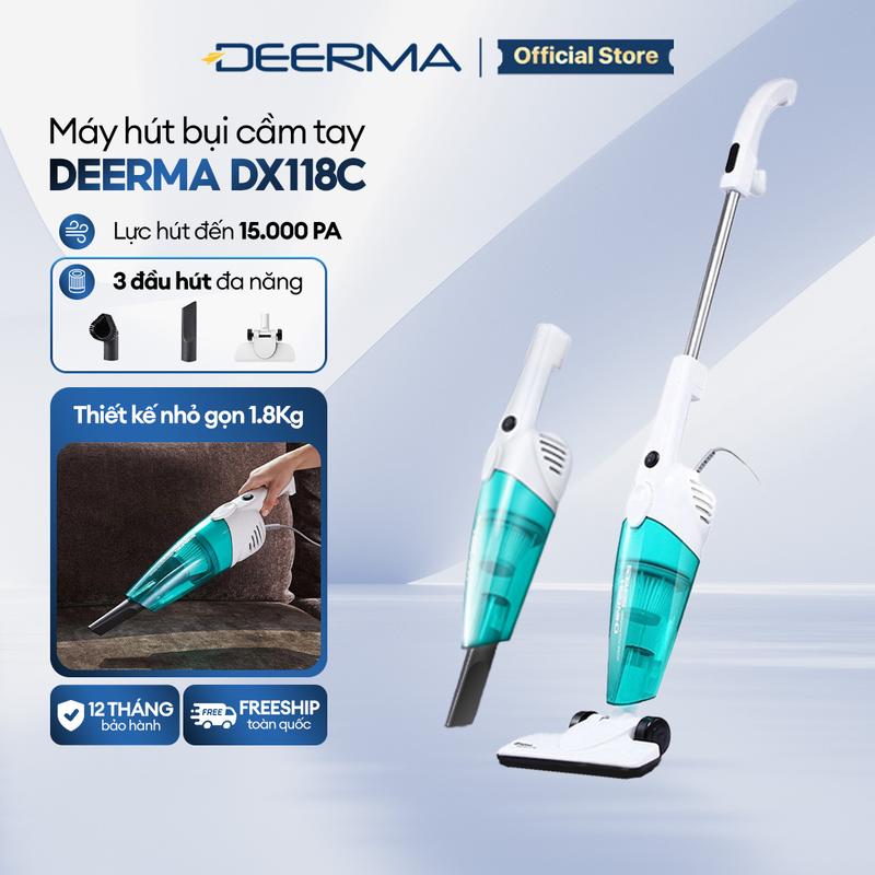 Máy hút bụi cầm tay Deerma DX118C kèm 3 đầu hút đa năng và 1 lõi lọc làm sạch