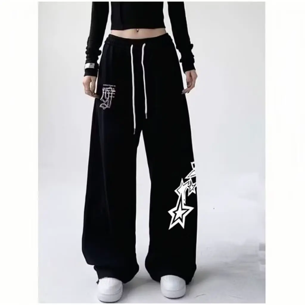 Letter Stars Printing Design Sweat Pants Oversize | Celana Kulot Bawahan Pants Korean Style Kekinian