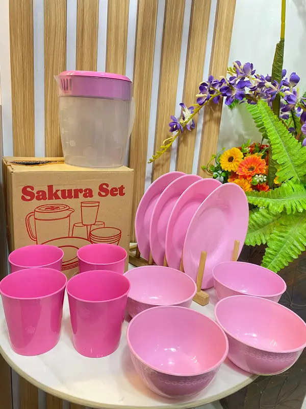 SAKURA SET UKURAN  MEDIUM  TEKO SET 1,2L 1Pcs + PIRING 7inch 4pcs + Mangkok Mini 4pcs 5