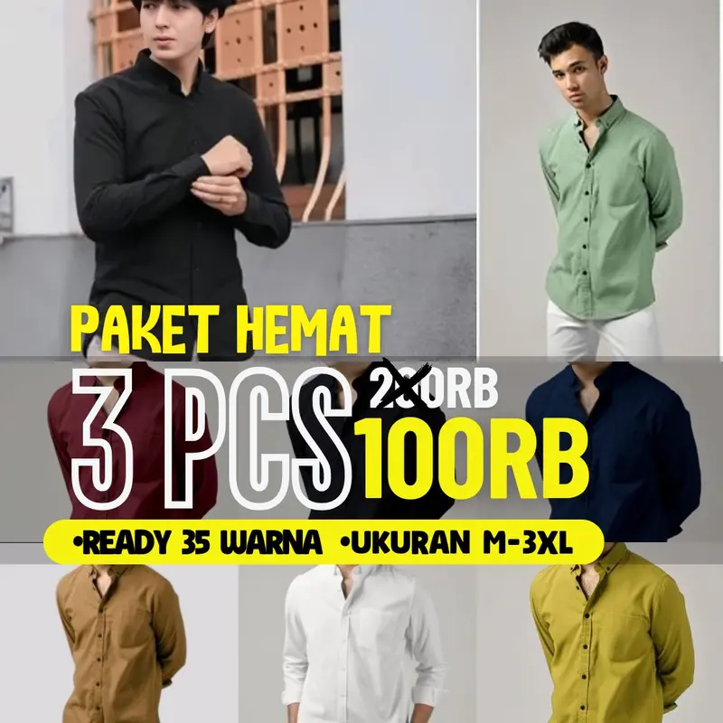 PROMO KEMEJA POLOS PRIA LENGAN PANJANG PAKET HEMAT 3PCS CUMA 100 RIBU 0