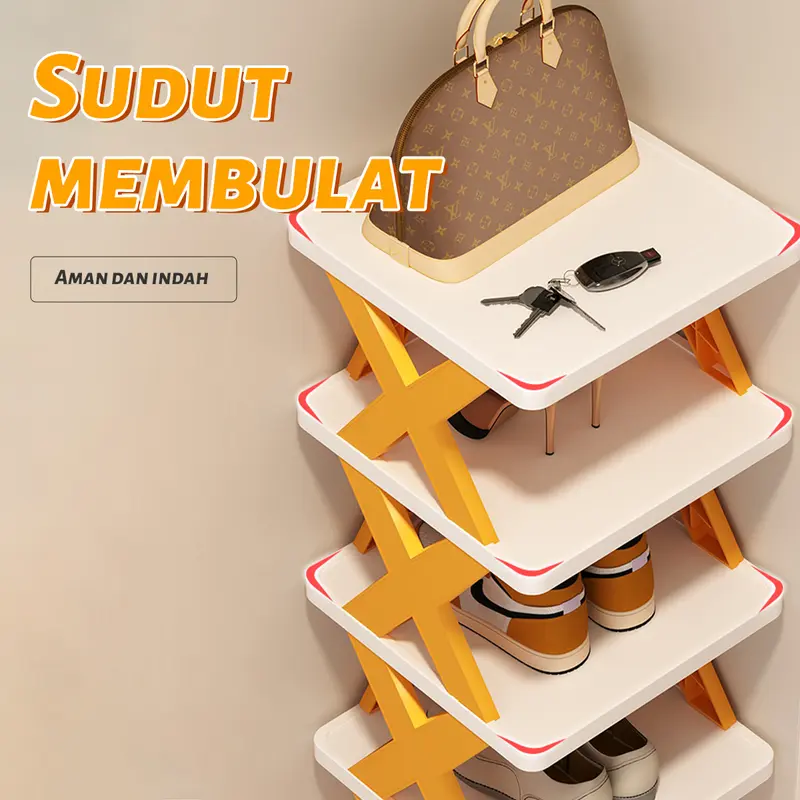 Rak sepatu rumah tangga sederhana multi-layer pintu lipat lemari sepatu penyimpanan sepatu rak penyimpanan sederhana asrama hemat ruang 4