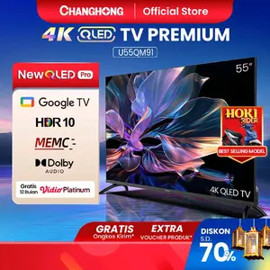 Changhong QLED TV 4K 55 inch Google Smart QLED PRO Digital TV Dolby Audio DBX-TV Google Play Netflix Youtube Bluetooth USB Google Assistant (U55QM91) - HDR10 - Disney+Hotstar - WiFi- Android - LED - Remote Voice command - Promo Murah - U55QM91