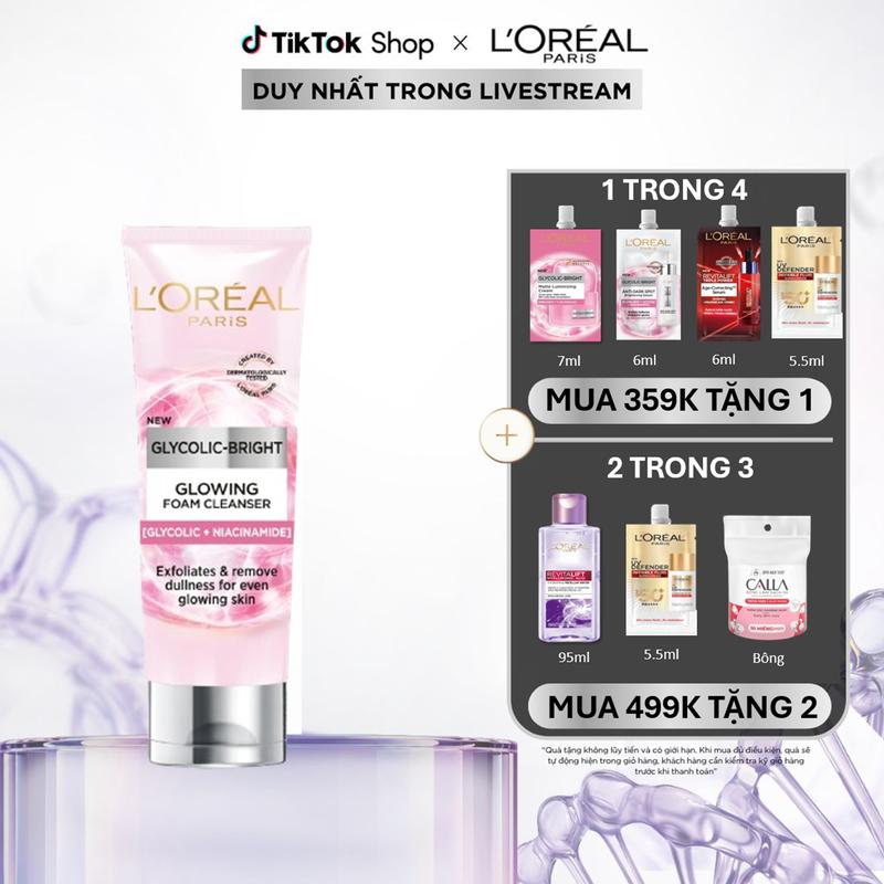 Sữa rửa mặt sáng da L'Oreal Paris Glycolic Bright Glowing Daily Cleanser Foam 100ml