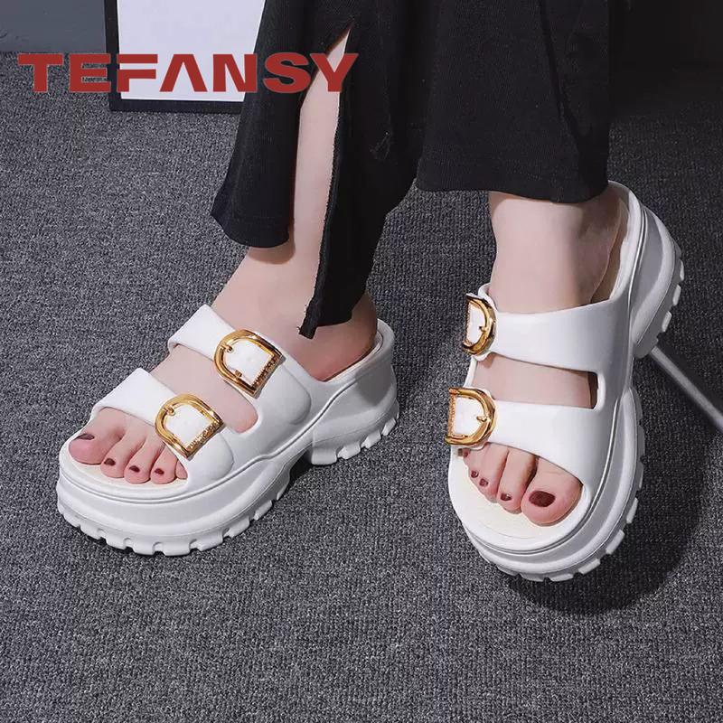 Product Introduction of TEFANSY Sandal Wanita Kekinian Tinggi Sandal Fuji Wanita Wedges Korea Strap Dua Sandal Jelly Wanita 36-41 Kasual 24