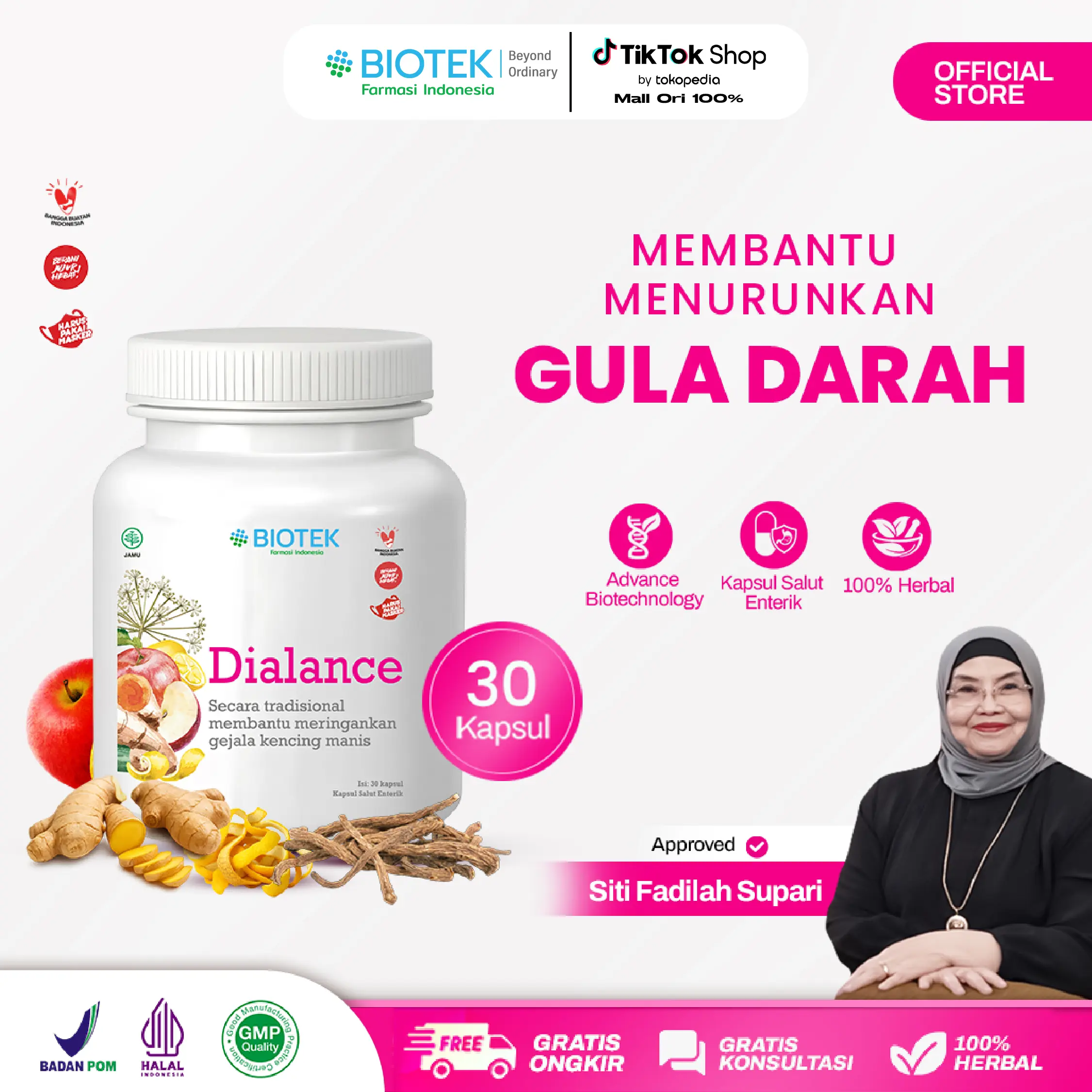 Biotek Farmasi Dialance - Obat Herbal Diabetes Kencing Manis 30 Capsul Membantu Menurunkan Gula Darah & Anti Inflamasi 100% Herbal POM TL210391591