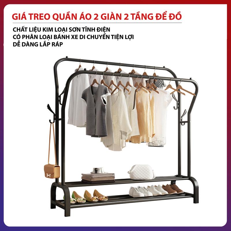Giá Treo Quần Áo 2 Giàn Treo 2 Tầng Để Đồ Bằng Sắt Sơn Tĩnh Điện Kệ Treo Quần Áo Lắp Ráp Tiện Lợi Đơn Giản Hiện Đại