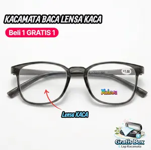 Beli 1 Gratis 1 Kacamata Baca Lensa Kaca Jernih Frame Abu Abu Plus Pria Wanita Gratis Box COD