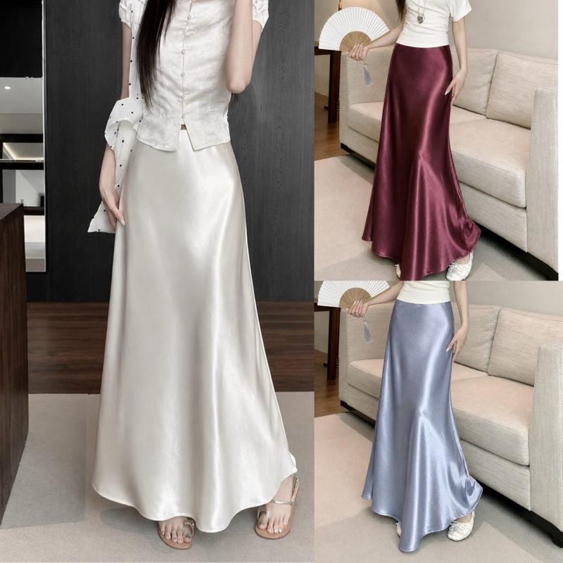 ( MỞ BÁN ) Chân váy lụa vân quảng châu dáng dài chữ a thanh lịch, nữ tính 94cm có bigsize tới 70kg