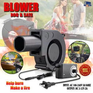 Blower Mini BBQ Kipas 1 Set Blower AC Turbocharger Portable Dengan Pengontrol Kecepatan Daya Port/ Kipas Angin BBQ Cooler Fan/ Bearing Air Flow Pendingin/ Portable Blower Keong Angin Dengan Adaptor