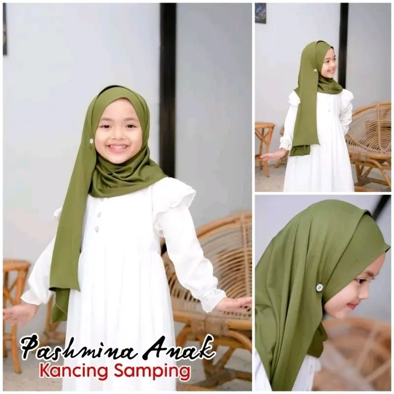 Kerudung anak perempuan 2-7 tahun Pashmina Kancing Jilbab instan anak Jersey premium