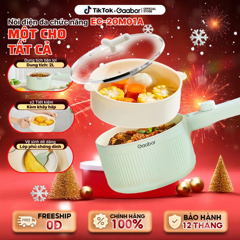 Gaabor | Nồi điện đa năng Gaabor EC-20M01A dung tích 2L lòng nồi 2L dùng cho 1 - 2 người vân đá chống dính kèm xửng hấp công suất 600W thiết kế nút vặn nâng cấp Nồi Lẩu Điện Nồi Lẩu Nấu Ăn nồi  tự nồi  nấu bằng xôi 